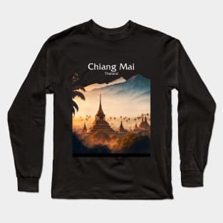 Chiang Mai Thailand No. 1: Mountain Paradise; Temples in Northern Thailand on a Dark Background Long Sleeve T-Shirt